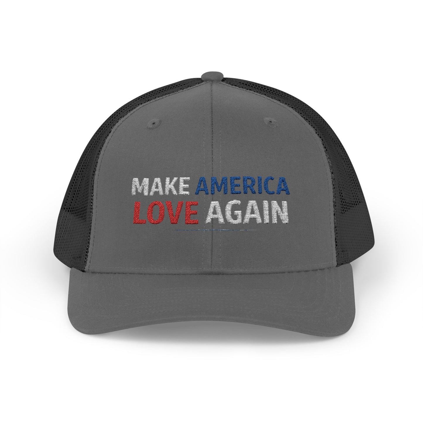Make America Love Again Trucker Cap – Patriotic Red White Blue Snapback