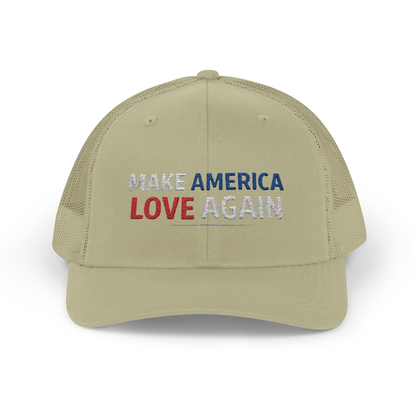 Make America Love Again Trucker Cap – Patriotic Red White Blue Snapback