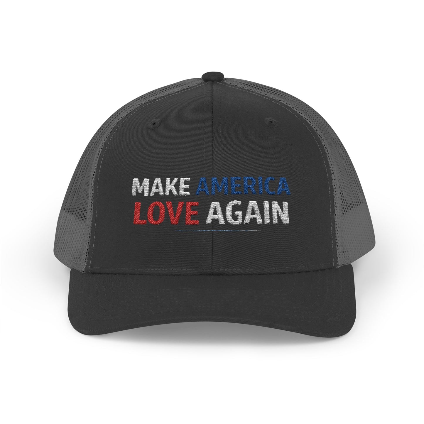 Make America Love Again Trucker Cap – Patriotic Red White Blue Snapback