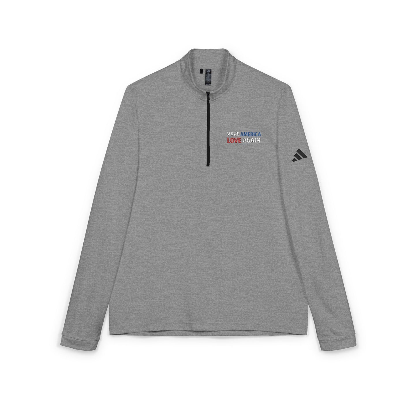 Make America Love Again Embroidered Quarter-Zip Pullover — Performance Adidas-Style Golf Top