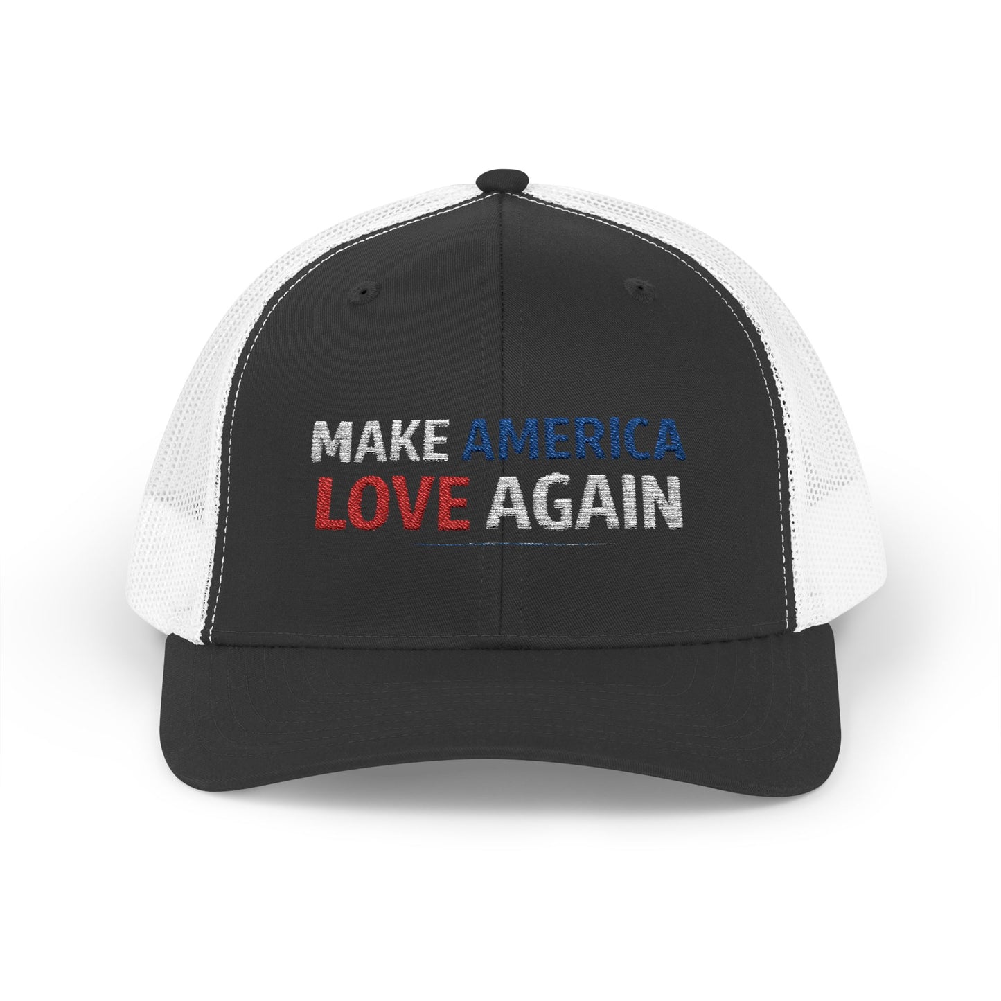 Make America Love Again Trucker Cap – Patriotic Red White Blue Snapback