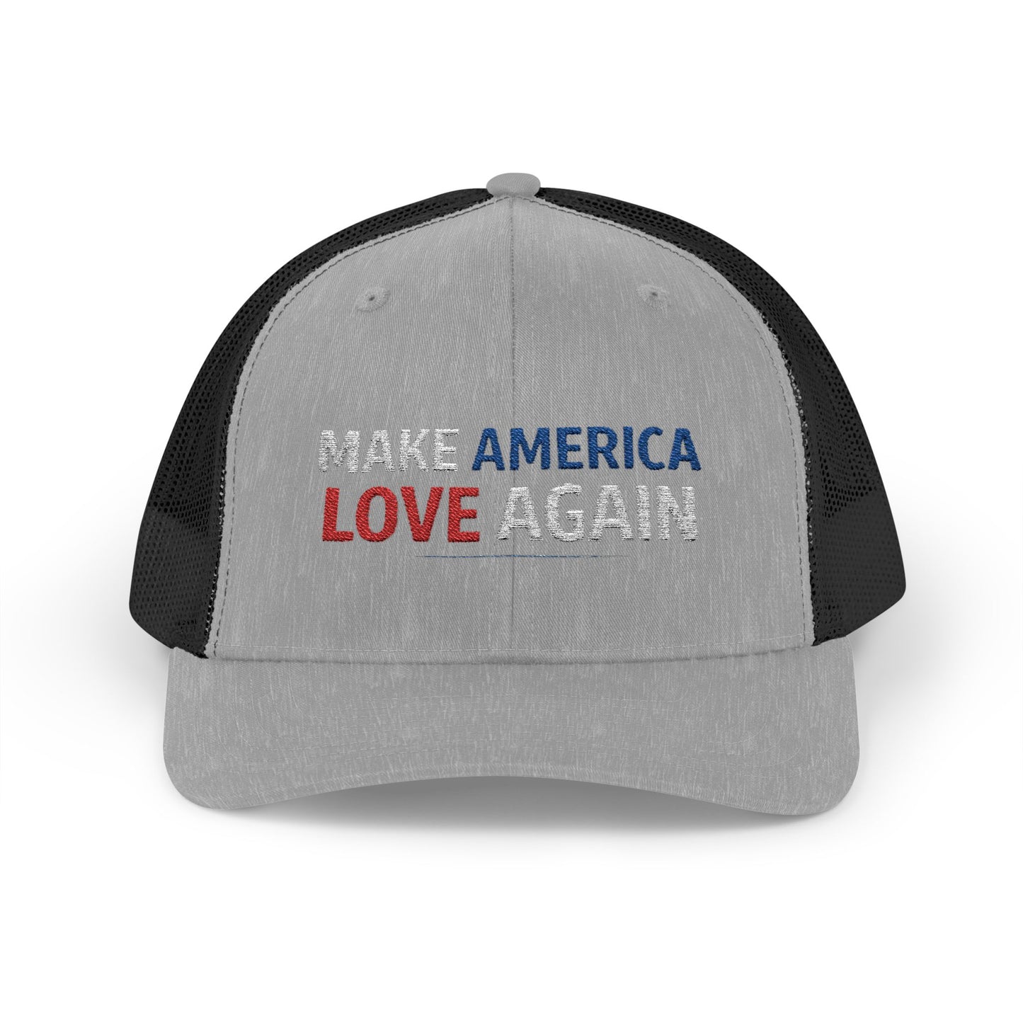 Make America Love Again Trucker Cap – Patriotic Red White Blue Snapback