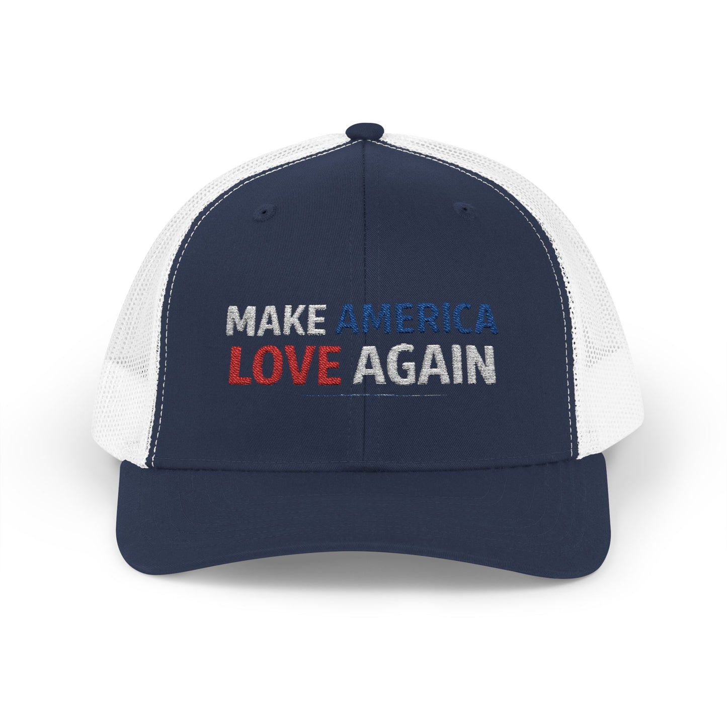 Make America Love Again Trucker Cap – Patriotic Red White Blue Snapback